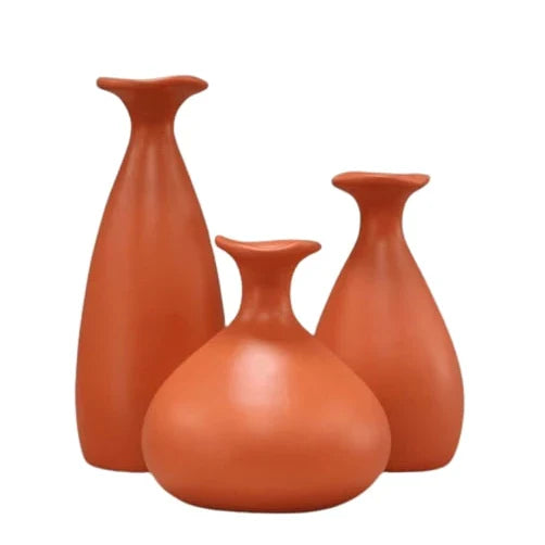 Trio de Vasos Garrafa de Cerâmica Decorativos